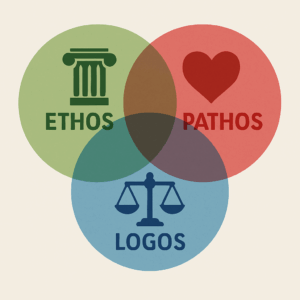 Venn diagram of ethos, pathos, and logos.